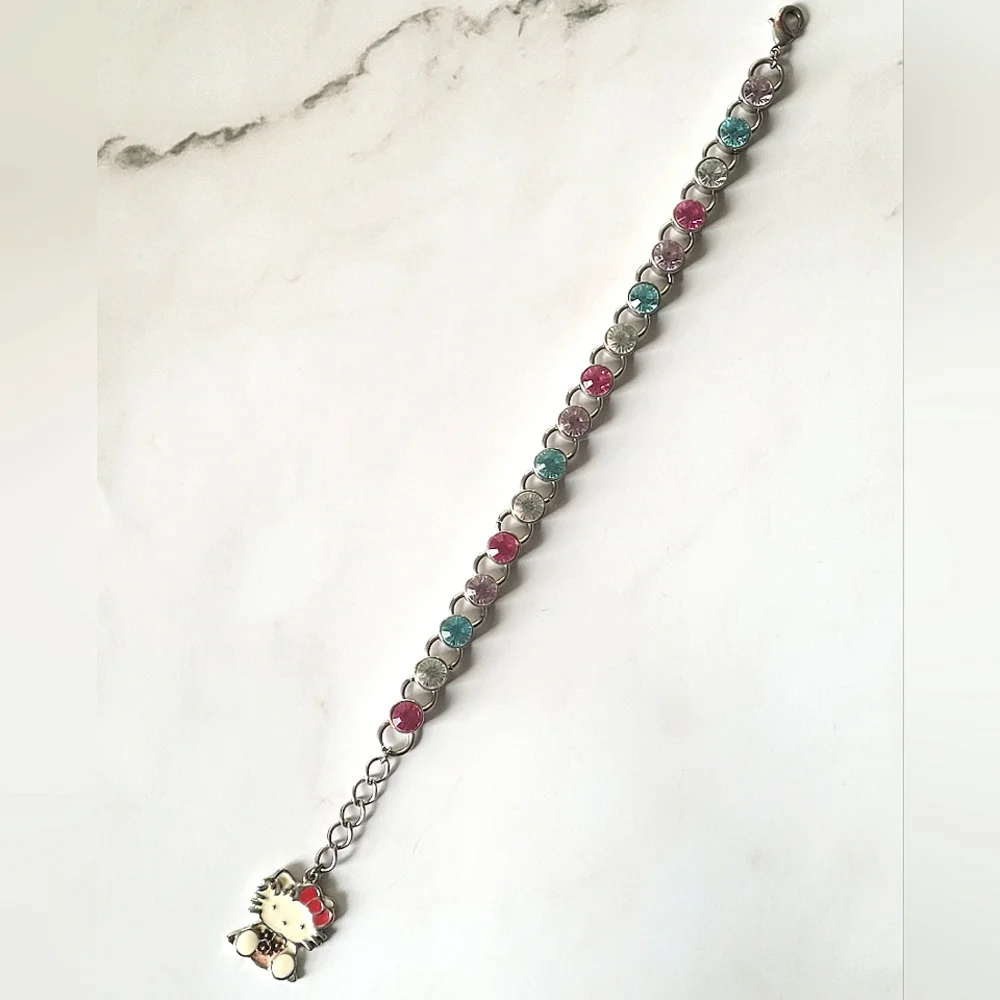 Hello Kitty Sanrio Enamel Charm Multicolor Rhinestone Tennis Bracelet - Picture 4 of 6